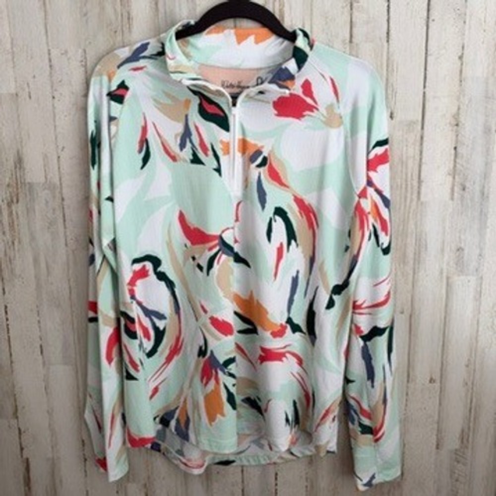 NWT Walter Hagen Green Floral 1/4 Zip Top Suncover UPF 50 Golf Pickleball Active